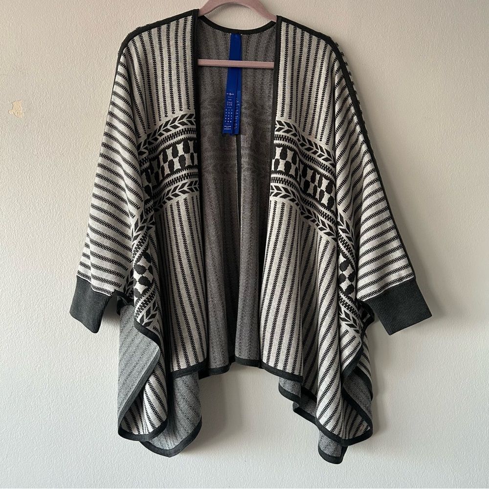 Kit and Ace Black Silk Cashmere Gray Patterned Poncho
